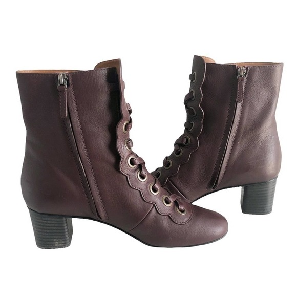 Chloe Calfskin Leather Deep Purple Orson Lace Up Heeled Booties EU 40/US 10 - Picture 7 of 14